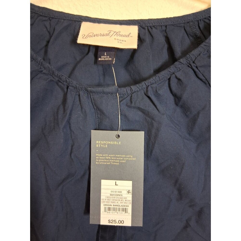NWT Universal Thread Cotton Top Boho Blouse Business Casual Blue Size Large - Picture 3 of 4